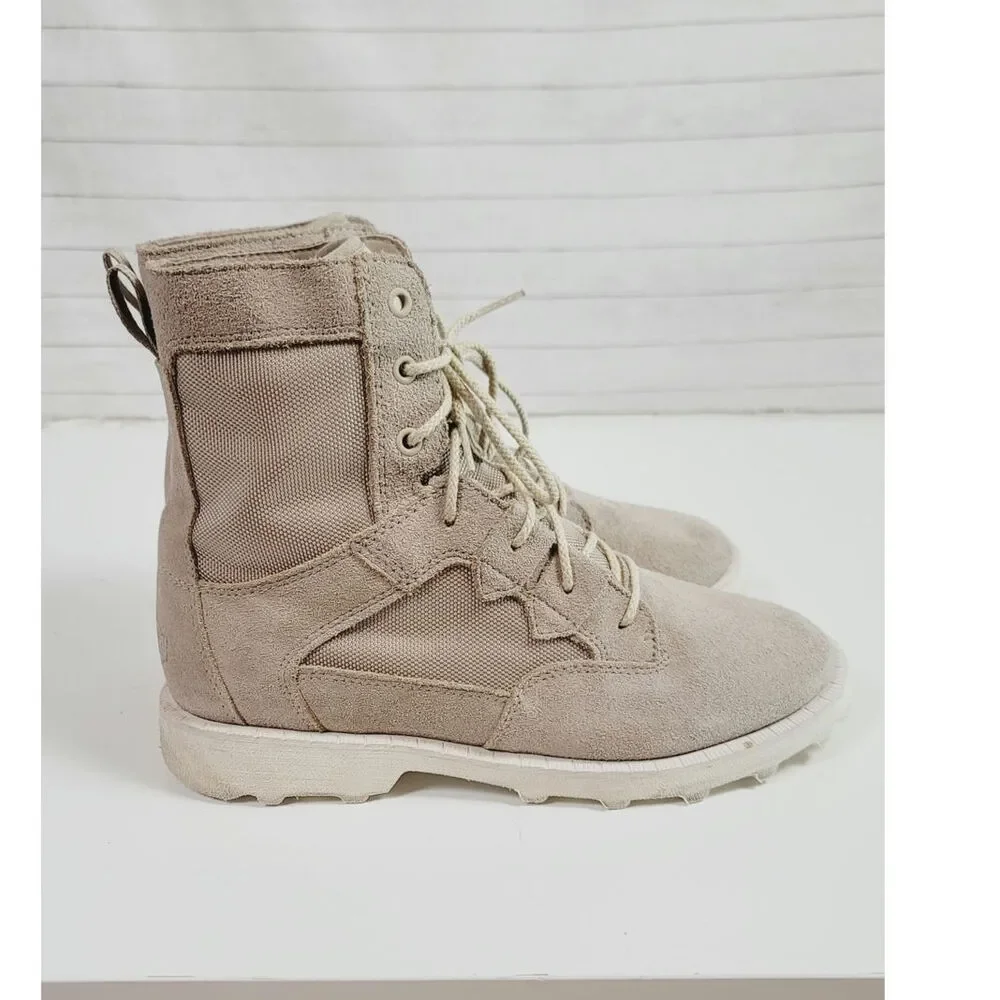 SOREL Caribou OTM Lace-Up Waterproof Suede-Nylon Boot in Ancient Fossil, sz 9